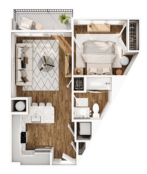 Floor plan for 1 bed, 1 bath, 618 sqft